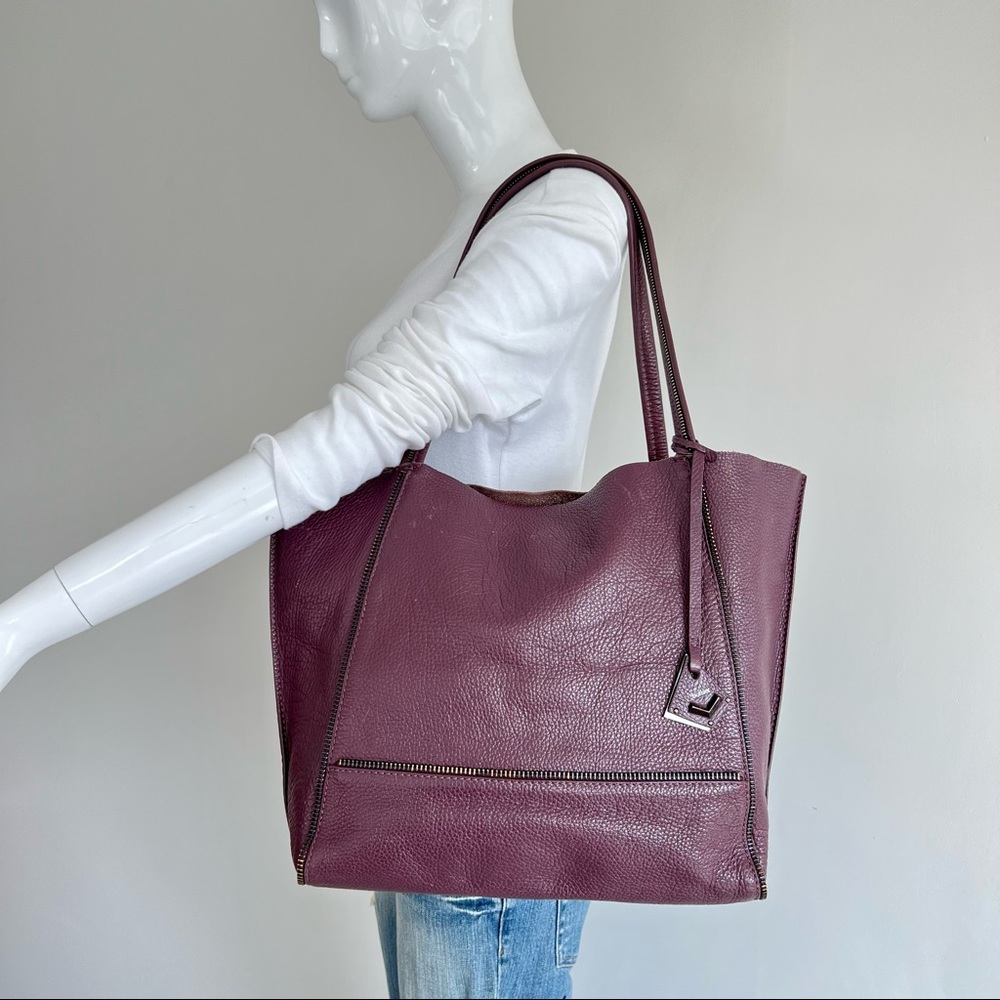 BOTKIER Soho Plum Burgundy Pebbled Leather Zipper Detail Large Shoulder Bag Tote - Picture 10 of 14